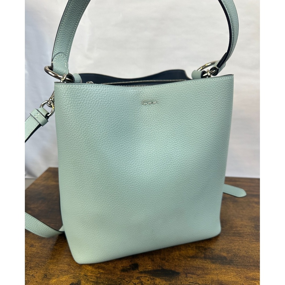 *Flawed Coach Town Bucket Bag 91122 Seafoam Blue Pebble Leather Crossbody Purse - Picture 9 of 16